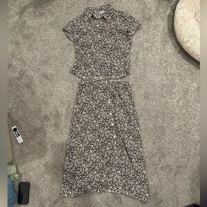 Christopher & Banks Brown and White Floral Midi Skirt and Top Set